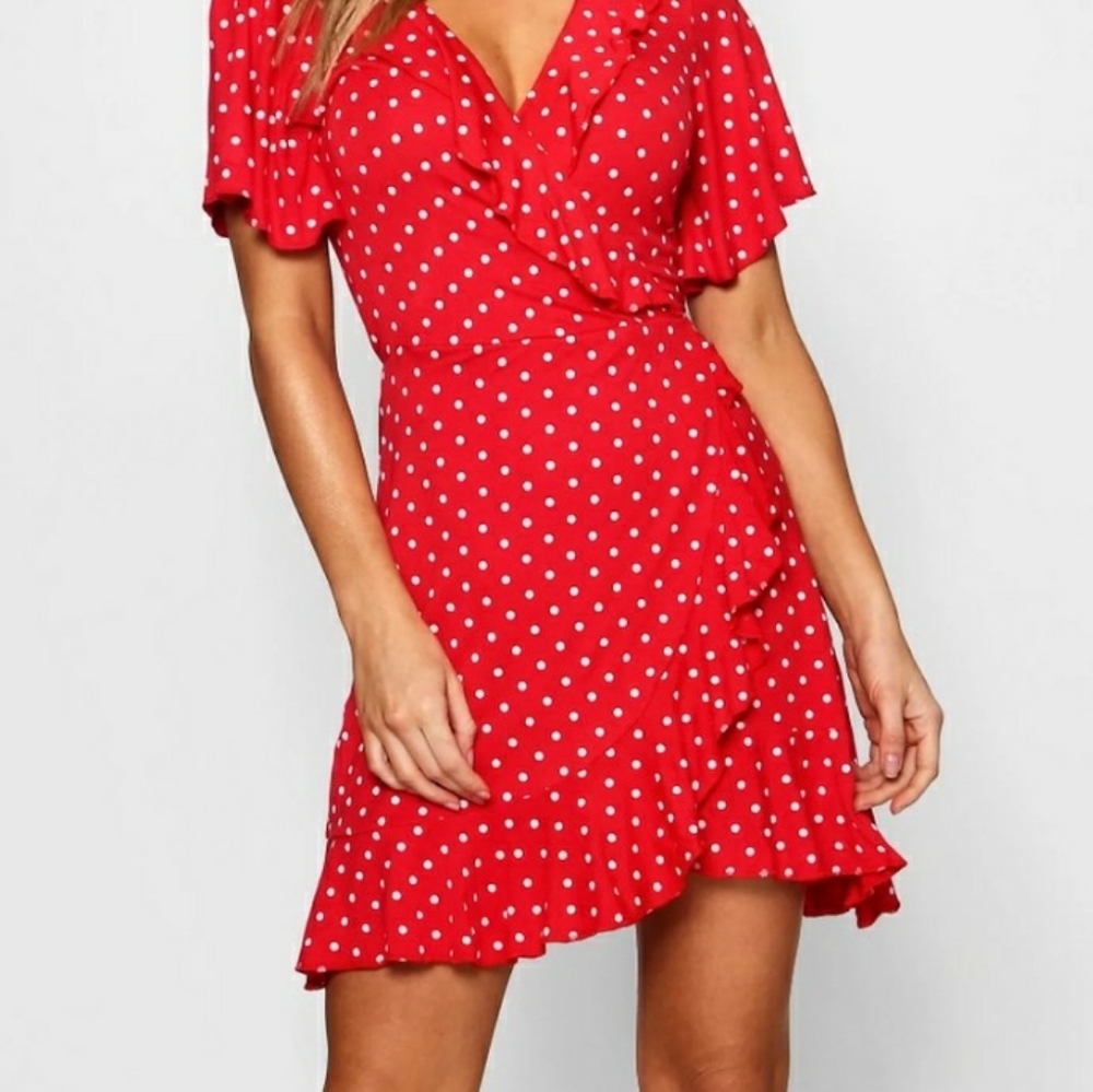 Relipop red white polka dot wrap dress women's size Large